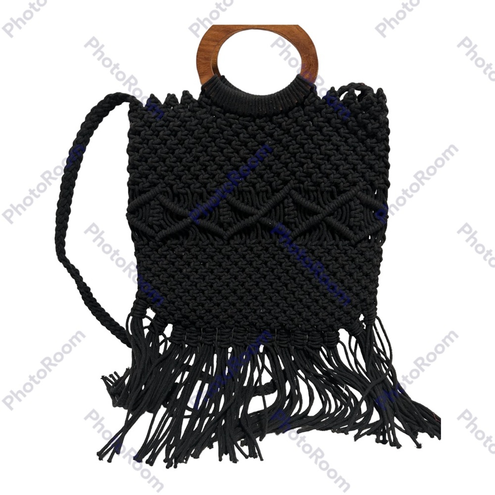 Danielle Nicole Macrame Fringe Purse Black Boho W… - image 3